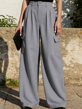 Fashion solid color loose high waist pants