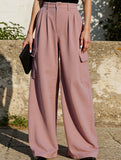 Fashion solid color loose high waist pants