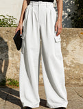 Fashion solid color loose high waist pants