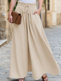 Elastic waistband wide-leg high-waisted culottes
