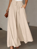 Elastic waistband wide-leg high-waisted culottes