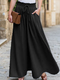 Elastic waistband wide-leg high-waisted culottes