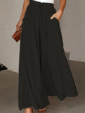 Elastic waistband wide-leg high-waisted culottes