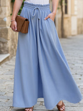 Elastic waistband wide-leg high-waisted culottes