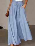 Elastic waistband wide-leg high-waisted culottes