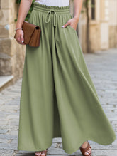 Elastic waistband wide-leg high-waisted culottes