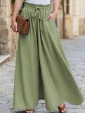 Elastic waistband wide-leg high-waisted culottes