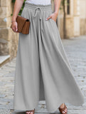 Elastic waistband wide-leg high-waisted culottes