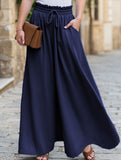 Elastic waistband wide-leg high-waisted culottes