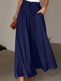 Elastic waistband wide-leg high-waisted culottes