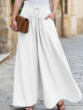 Elastic waistband wide-leg high-waisted culottes