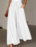 Elastic waistband wide-leg high-waisted culottes
