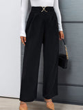 Solid color buttoned high waist straight pants
