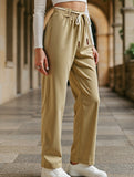 Casual high-waisted trousers with waist cord