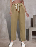 Casual high-waisted trousers with waist cord
