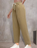 Casual high-waisted trousers with waist cord