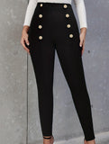 Versatile double-breasted skinny knit trousers
