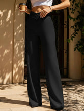 Asymmetrical waistband straight leg pants
