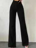 Asymmetrical waistband straight leg pants