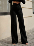Asymmetrical waistband straight leg pants