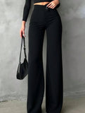 Asymmetrical waistband straight leg pants