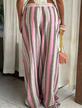 Casual striped elastic waist wide-leg pants