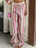 Casual striped elastic waist wide-leg pants