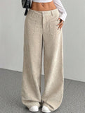 Solid color floor-length wide-leg pants
