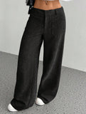 Solid color floor-length wide-leg pants