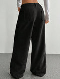 Solid color floor-length wide-leg pants