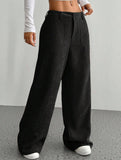 Solid color floor-length wide-leg pants