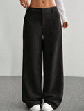 Solid color floor-length wide-leg pants