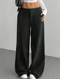 Solid color floor-length wide-leg pants