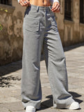 Solid color floor-length wide-leg pants