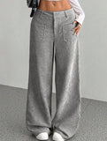 Solid color floor-length wide-leg pants