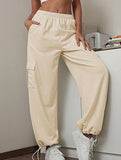 Loose drawstring elastic cargo pants