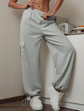 Loose drawstring elastic cargo pants