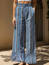 Loose-fitting high-waisted striped wide-leg pants