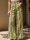 Loose-fitting high-waisted striped wide-leg pants