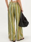 Loose-fitting high-waisted striped wide-leg pants