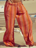 Loose-fitting high-waisted striped wide-leg pants