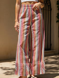 Loose-fitting high-waisted striped wide-leg pants