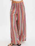 Loose-fitting high-waisted striped wide-leg pants