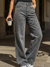 Retro loose-fitting rhinestone denim jeans
