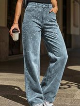 Retro loose-fitting rhinestone denim jeans