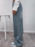 Retro loose-fitting rhinestone denim jeans
