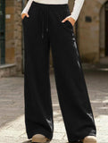 Casual fleece-lined loose wide-leg trousers