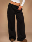 Casual fleece-lined loose wide-leg trousers