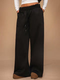 Casual fleece-lined loose wide-leg trousers