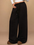 Casual fleece-lined loose wide-leg trousers